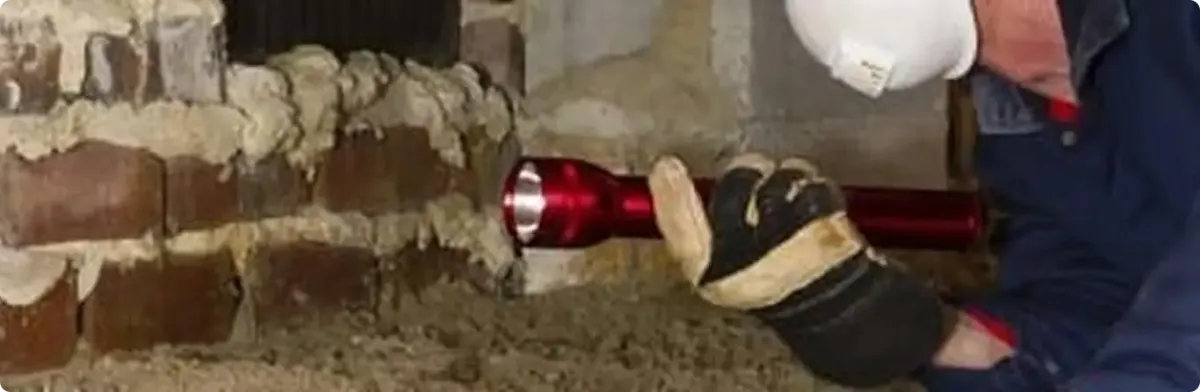 Pest control technician inspecting a crawl space for ant activity in Otis Orchards, WA