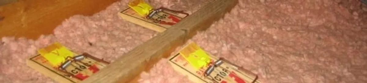 Mouse traps placed in an attic for rodent control in Spokane, WA